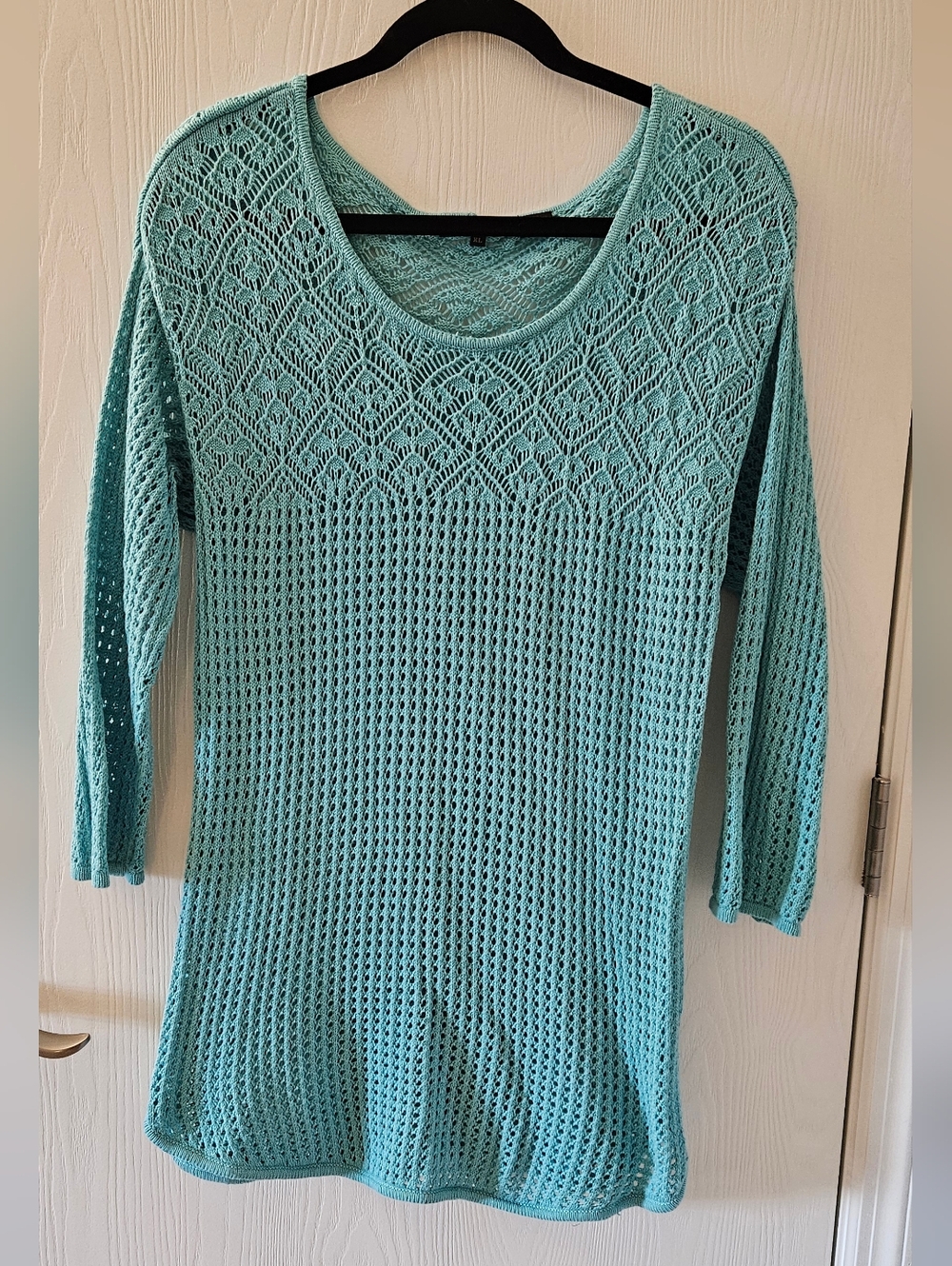 JEANNE PIERRE Aqua Openwork Knit Long-Sleeve Dress